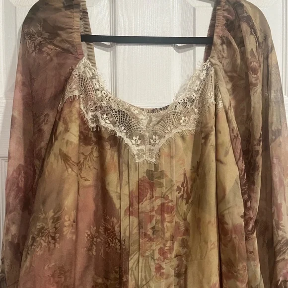 ASOS Multicolor Long Sleeve Dress with Lace Hem - Picture 6 of 14